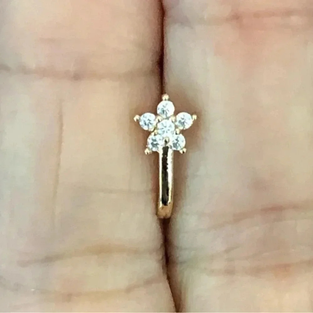 Gold Star Flower Non-Perforated U-Shape Nose Septum Ring Clip Stud